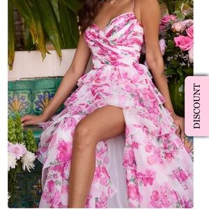 Chic Pink Floral High-Low Dress